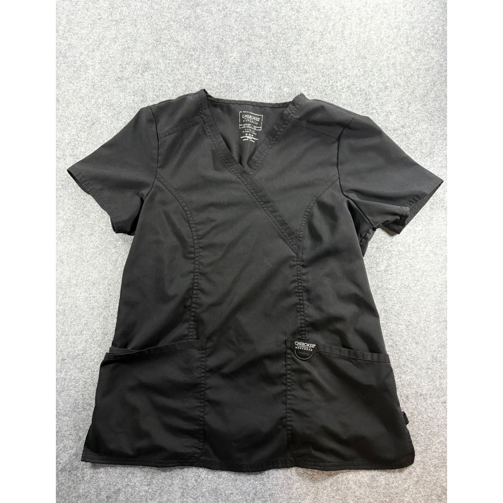 Cherokee Workwear Revolution Mock Wrap Scrub Top Black WW610 Womens Medium